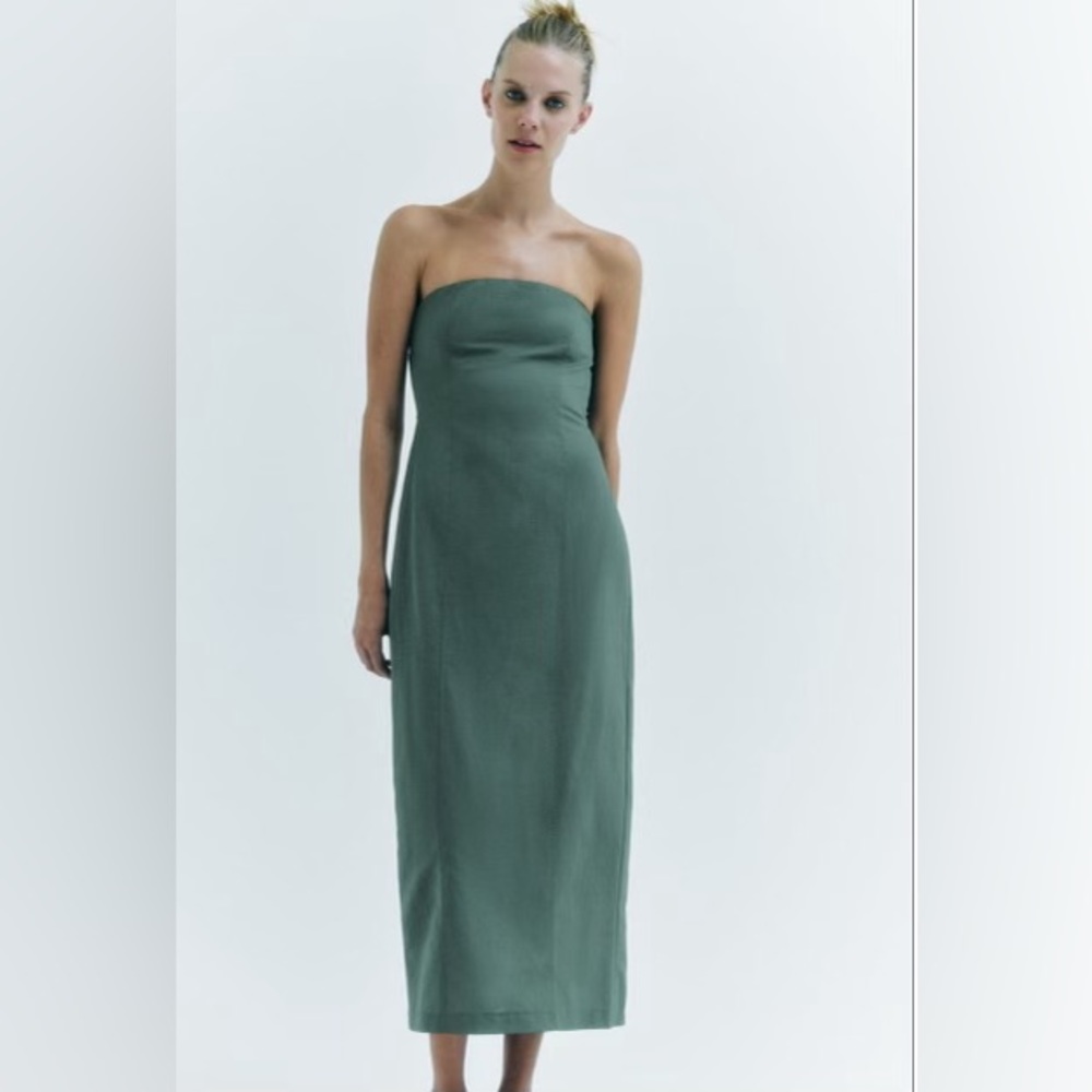 Zara Green Linen Dress-New With Tags